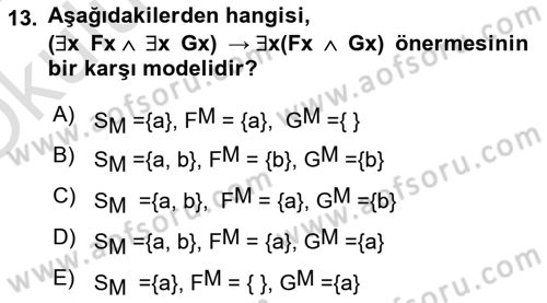 Sembolik Mantık Dersi 2021 - 2022 Yılı Yaz Okulu Sınav Soruları 13. Soru