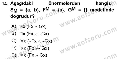 Sembolik Mantık Dersi 2021 - 2022 Yılı Yaz Okulu Sınav Soruları 14. Soru