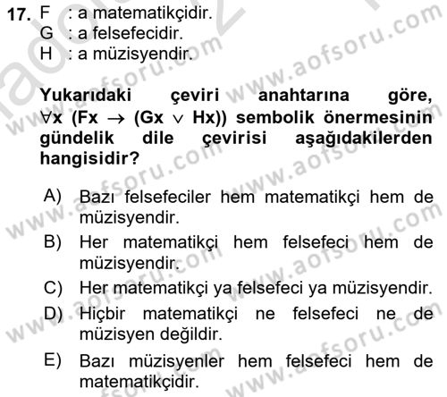 Sembolik Mantık Dersi 2021 - 2022 Yılı Yaz Okulu Sınav Soruları 17. Soru