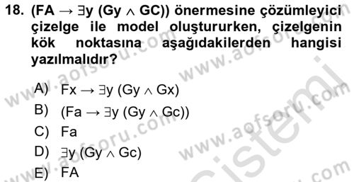Sembolik Mantık Dersi 2021 - 2022 Yılı Yaz Okulu Sınav Soruları 18. Soru
