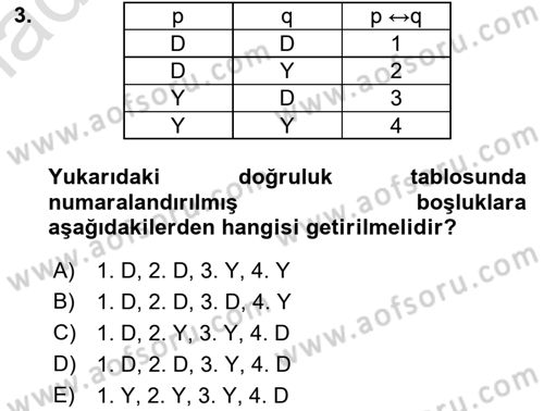 Sembolik Mantık Dersi 2021 - 2022 Yılı Yaz Okulu Sınav Soruları 3. Soru