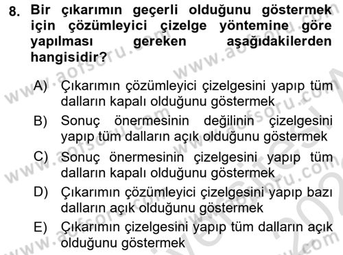Sembolik Mantık Dersi 2021 - 2022 Yılı Yaz Okulu Sınav Soruları 8. Soru