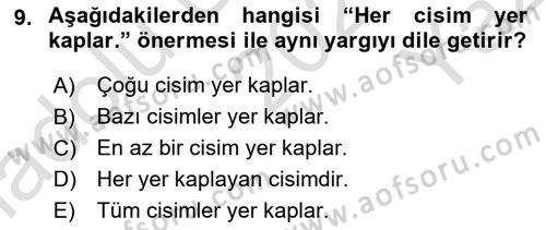 Sembolik Mantık Dersi 2021 - 2022 Yılı Yaz Okulu Sınav Soruları 9. Soru