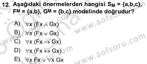 Sembolik Mantık Dersi 2022 - 2023 Yılı Yaz Okulu Sınav Soruları 12. Soru