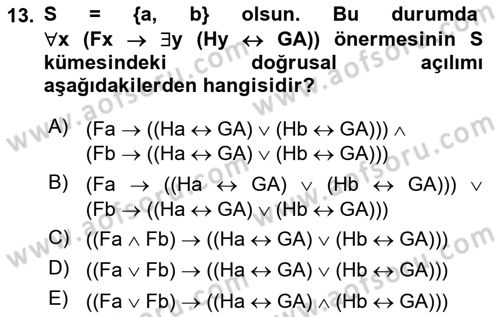 Sembolik Mantık Dersi 2022 - 2023 Yılı Yaz Okulu Sınav Soruları 13. Soru