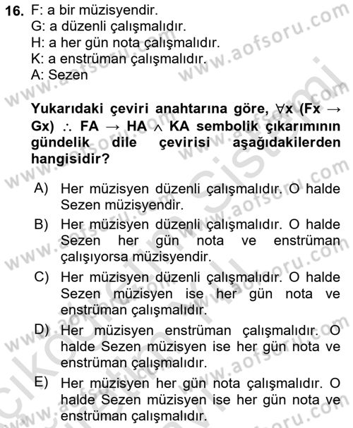 Sembolik Mantık Dersi 2022 - 2023 Yılı Yaz Okulu Sınav Soruları 16. Soru