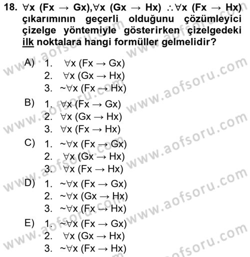 Sembolik Mantık Dersi 2022 - 2023 Yılı Yaz Okulu Sınav Soruları 18. Soru