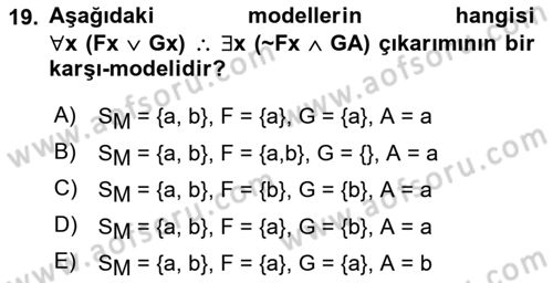 Sembolik Mantık Dersi 2022 - 2023 Yılı Yaz Okulu Sınav Soruları 19. Soru