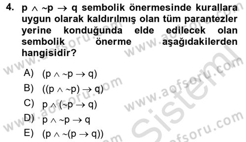 Sembolik Mantık Dersi 2022 - 2023 Yılı Yaz Okulu Sınav Soruları 4. Soru