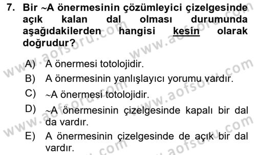 Sembolik Mantık Dersi 2022 - 2023 Yılı Yaz Okulu Sınav Soruları 7. Soru
