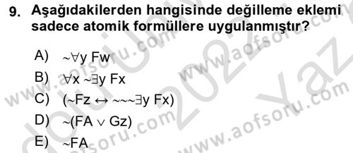 Sembolik Mantık Dersi 2022 - 2023 Yılı Yaz Okulu Sınav Soruları 9. Soru