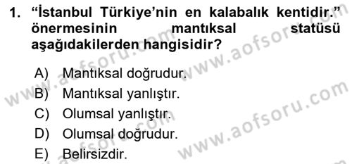 Sembolik Mantık Dersi 2023 - 2024 Yılı (Vize) Ara Sınavı 1. Soru