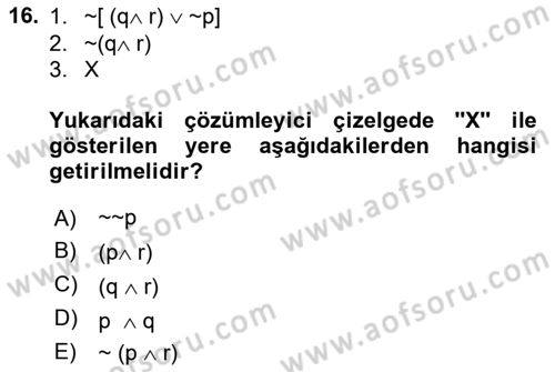 Sembolik Mantık Dersi 2023 - 2024 Yılı (Vize) Ara Sınavı 16. Soru