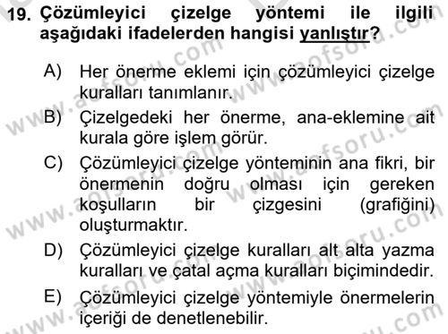 Sembolik Mantık Dersi 2023 - 2024 Yılı (Vize) Ara Sınavı 19. Soru