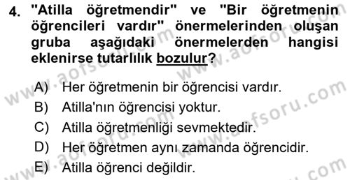 Sembolik Mantık Dersi 2023 - 2024 Yılı (Vize) Ara Sınavı 4. Soru