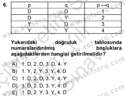 Sembolik Mantık Dersi 2023 - 2024 Yılı (Vize) Ara Sınavı 6. Soru