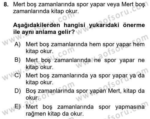 Sembolik Mantık Dersi 2023 - 2024 Yılı (Vize) Ara Sınavı 8. Soru