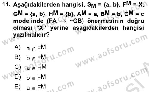 Sembolik Mantık Dersi 2023 - 2024 Yılı (Final) Dönem Sonu Sınav Soruları 11. Soru