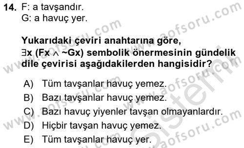 Sembolik Mantık Dersi 2023 - 2024 Yılı (Final) Dönem Sonu Sınav Soruları 14. Soru
