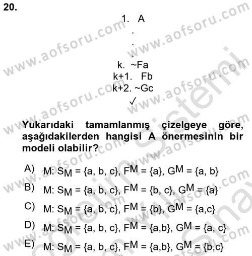 Sembolik Mantık Dersi 2023 - 2024 Yılı (Final) Dönem Sonu Sınav Soruları 20. Soru