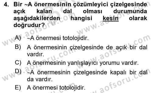 Sembolik Mantık Dersi 2023 - 2024 Yılı (Final) Dönem Sonu Sınav Soruları 4. Soru