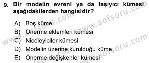 Sembolik Mantık Dersi 2023 - 2024 Yılı (Final) Dönem Sonu Sınav Soruları 9. Soru