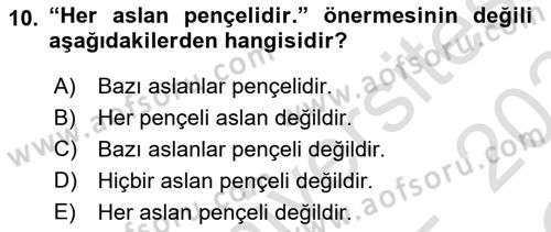 Sembolik Mantık Dersi 2023 - 2024 Yılı Yaz Okulu Sınav Soruları 10. Soru