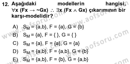 Sembolik Mantık Dersi 2023 - 2024 Yılı Yaz Okulu Sınav Soruları 12. Soru