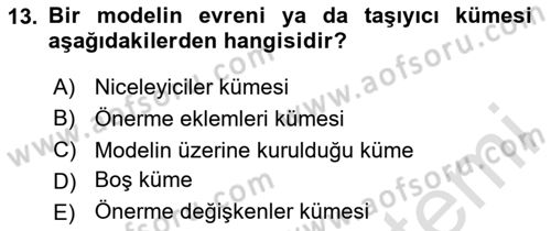 Sembolik Mantık Dersi 2023 - 2024 Yılı Yaz Okulu Sınav Soruları 13. Soru