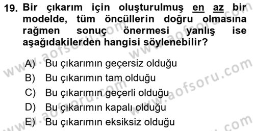 Sembolik Mantık Dersi 2023 - 2024 Yılı Yaz Okulu Sınav Soruları 19. Soru