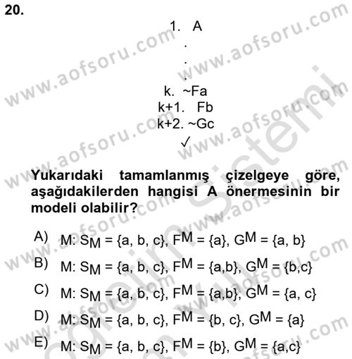 Sembolik Mantık Dersi 2023 - 2024 Yılı Yaz Okulu Sınav Soruları 20. Soru