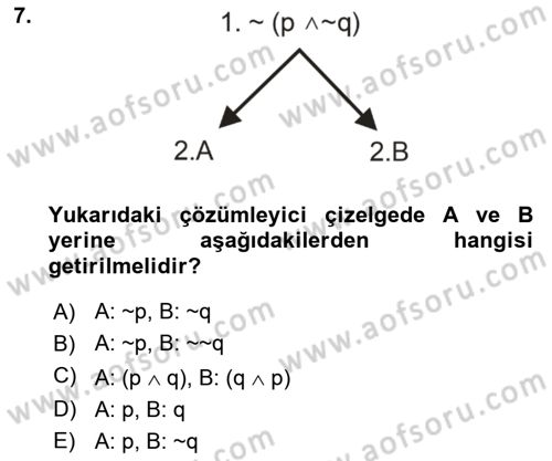 Sembolik Mantık Dersi 2023 - 2024 Yılı Yaz Okulu Sınav Soruları 7. Soru