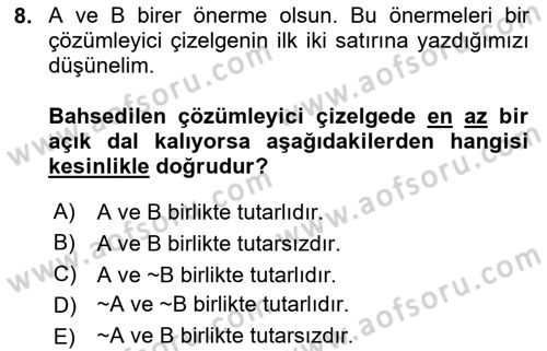 Sembolik Mantık Dersi 2023 - 2024 Yılı Yaz Okulu Sınav Soruları 8. Soru