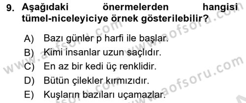 Sembolik Mantık Dersi 2023 - 2024 Yılı Yaz Okulu Sınav Soruları 9. Soru