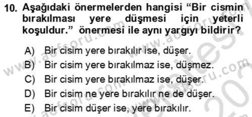 Sembolik Mantık Dersi 2024 - 2025 Yılı (Vize) Ara Sınav Soruları 10. Soru