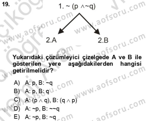Sembolik Mantık Dersi 2024 - 2025 Yılı (Vize) Ara Sınav Soruları 19. Soru
