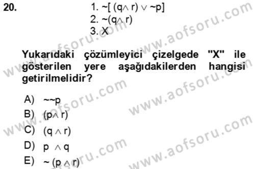 Sembolik Mantık Dersi 2024 - 2025 Yılı (Vize) Ara Sınav Soruları 20. Soru