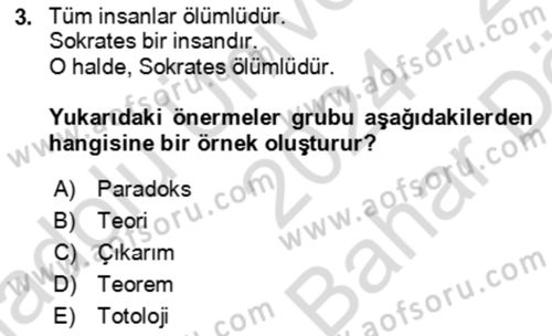 Sembolik Mantık Dersi 2024 - 2025 Yılı (Vize) Ara Sınav Soruları 3. Soru