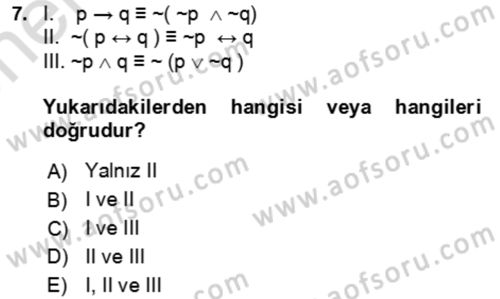 Sembolik Mantık Dersi 2024 - 2025 Yılı (Vize) Ara Sınav Soruları 7. Soru