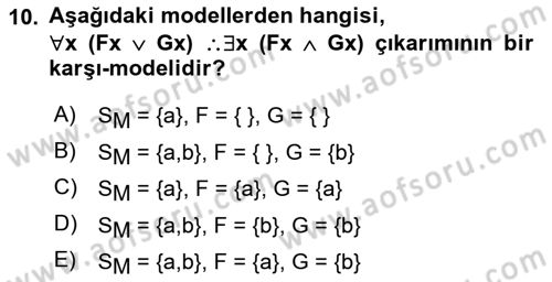 Sembolik Mantık Dersi 2024 - 2025 Yılı (Final) Dönem Sonu Sınav Soruları 10. Soru