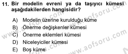 Sembolik Mantık Dersi 2024 - 2025 Yılı (Final) Dönem Sonu Sınav Soruları 11. Soru