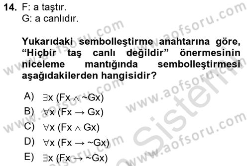 Sembolik Mantık Dersi 2024 - 2025 Yılı (Final) Dönem Sonu Sınav Soruları 14. Soru