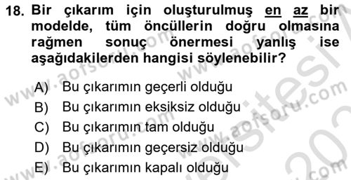 Sembolik Mantık Dersi 2024 - 2025 Yılı (Final) Dönem Sonu Sınav Soruları 18. Soru