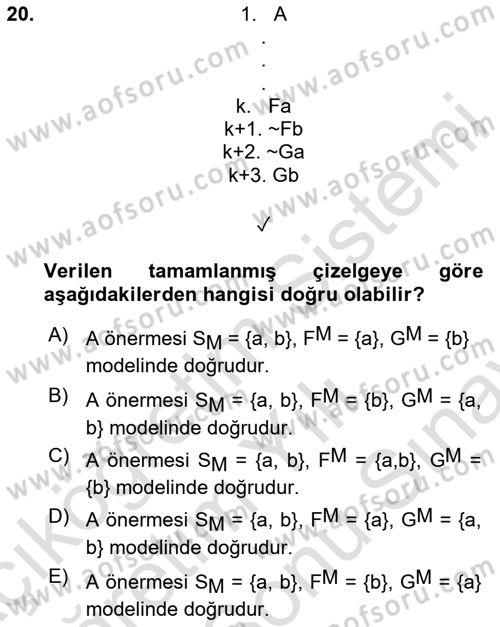 Sembolik Mantık Dersi 2024 - 2025 Yılı (Final) Dönem Sonu Sınav Soruları 20. Soru