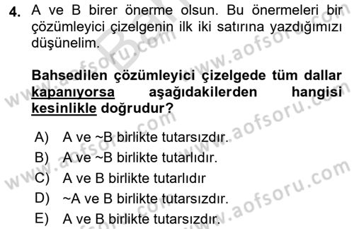 Sembolik Mantık Dersi 2024 - 2025 Yılı (Final) Dönem Sonu Sınav Soruları 4. Soru