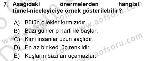 Sembolik Mantık Dersi 2024 - 2025 Yılı (Final) Dönem Sonu Sınav Soruları 7. Soru