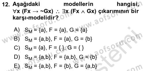 Sembolik Mantık Dersi 2024 - 2025 Yılı Yaz Okulu Sınav Soruları 12. Soru
