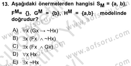 Sembolik Mantık Dersi 2024 - 2025 Yılı Yaz Okulu Sınav Soruları 13. Soru