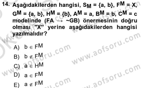 Sembolik Mantık Dersi 2024 - 2025 Yılı Yaz Okulu Sınav Soruları 14. Soru