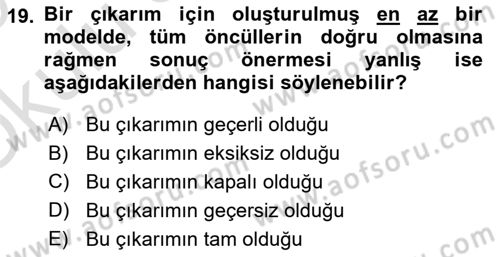 Sembolik Mantık Dersi 2024 - 2025 Yılı Yaz Okulu Sınav Soruları 19. Soru